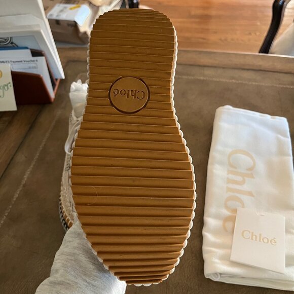 Chloe Nama Sneaker Biscotti Beige Neutral Size 37 6.5 - 7 Like New - Picture 5 of 10